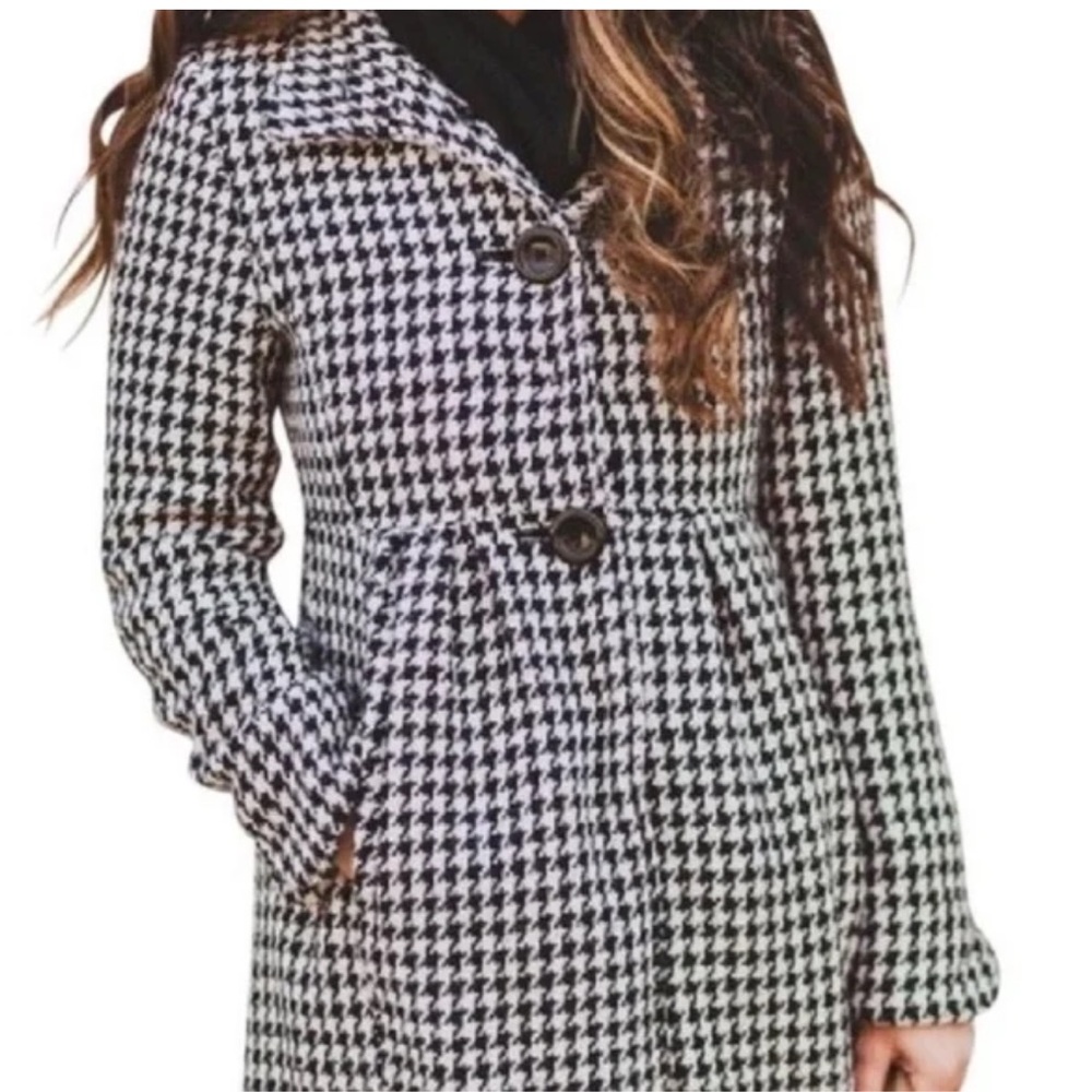 Bitten by Sarah Jessica Parker Black and White Houndstooth Pea Coat Size XS